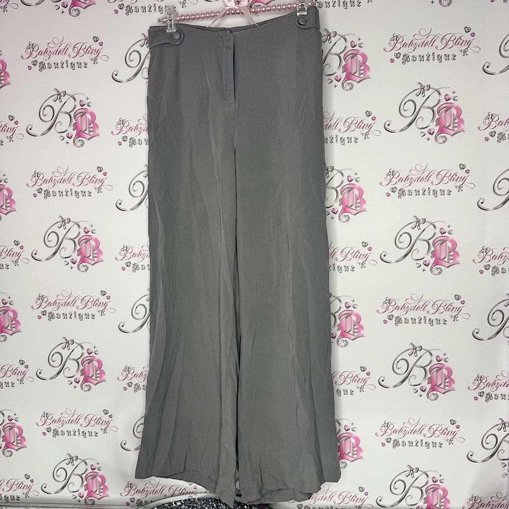 Planet pants silk wide leg flare Gray Wide-Leg Pants pockets buttons comfy flowy